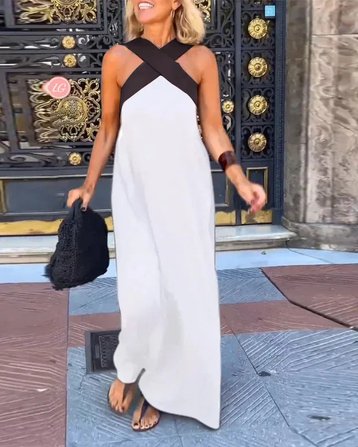 2025 New Summer Cross Halter Long Dress For Women Casual Loose Off Shoulder Beach Dress Fashion Multi-color Holiday Slim Dresses