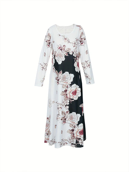 2024 Spring and Summer New Women's l Printed Pattern V-neck Dress Temperament Elegant Long Sleeve Round Neck Dresses