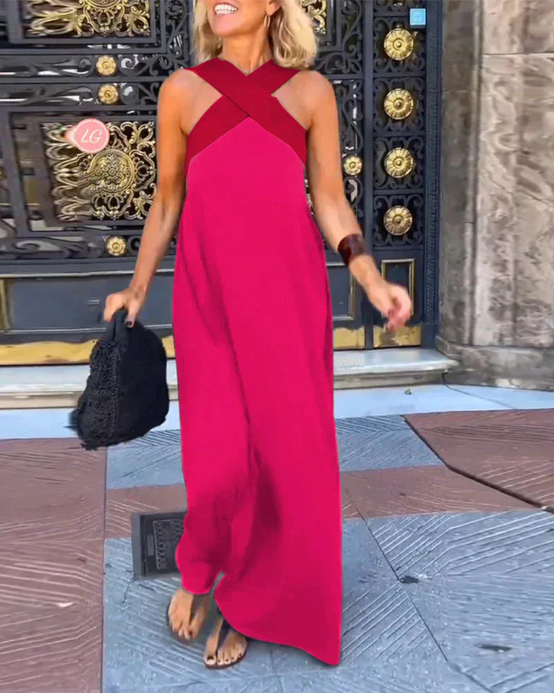 2025 New Summer Cross Halter Long Dress For Women Casual Loose Off Shoulder Beach Dress Fashion Multi-color Holiday Slim Dresses