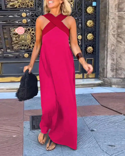 2025 New Summer Cross Halter Long Dress For Women Casual Loose Off Shoulder Beach Dress Fashion Multi-color Holiday Slim Dresses