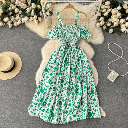 YuooMuoo Romantic Floral Print Long Summer Dress Women Fashion Off Shoulders Straps Vacation Beach Dress Korean Party Vestidos