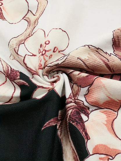 2024 Spring and Summer New Women's l Printed Pattern V-neck Dress Temperament Elegant Long Sleeve Round Neck Dresses