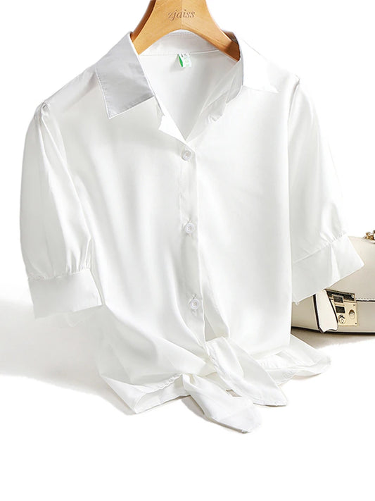 AOSSVIAO Casual Women Shirts 2025 Summer New Fashion Collar Blouse Stripe Buttons White Shirt Women Tops Streetwear