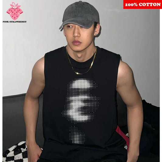 American Abstract face Vest Men Summer 2025 New Sport Sleeveless T-shirt Fitness Swimm Run Vest Quick Dry Y2k Top men clothing