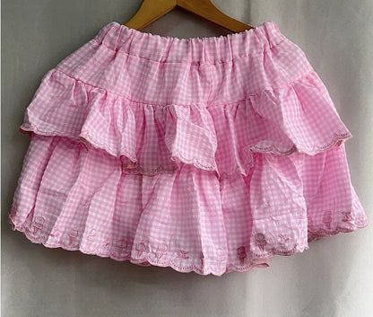 2025 Faldas Mujer De Moda Japanese Summer Skirt Women High Waist Jupe Kawaii Embroidery Fashion Plaid Mini Y2k Pink Cute Skirts