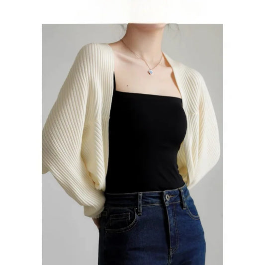 1pcs Four Season Women Cardigan Long Sleeve Short Shawl Jacket Sun Protection Knitted Cropped Loose Shirt Paired With Camisoles