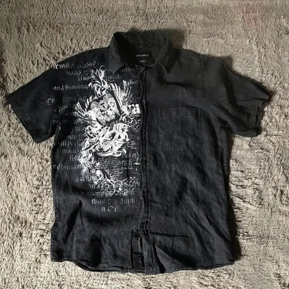 2025 New White Long sleeves Shirt Affliction Retro T Shirt Harajuku Men Skull Holy Writ Stripe Printing Tee Fashion Gothic Tops