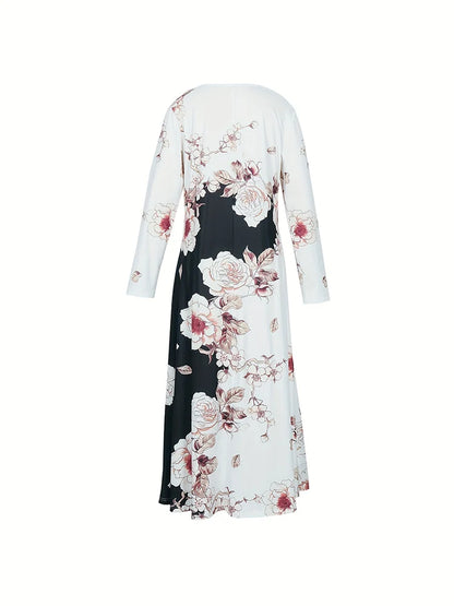 2024 Spring and Summer New Women's l Printed Pattern V-neck Dress Temperament Elegant Long Sleeve Round Neck Dresses