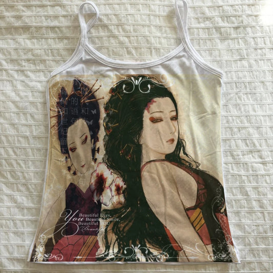 2000s Y2k Print Crop Tops Gothic Punk Streetwear Aesthetic Sexy Women's Tank Tops Baby Tank Emo Girls Kawaii Girls Slim Camisole