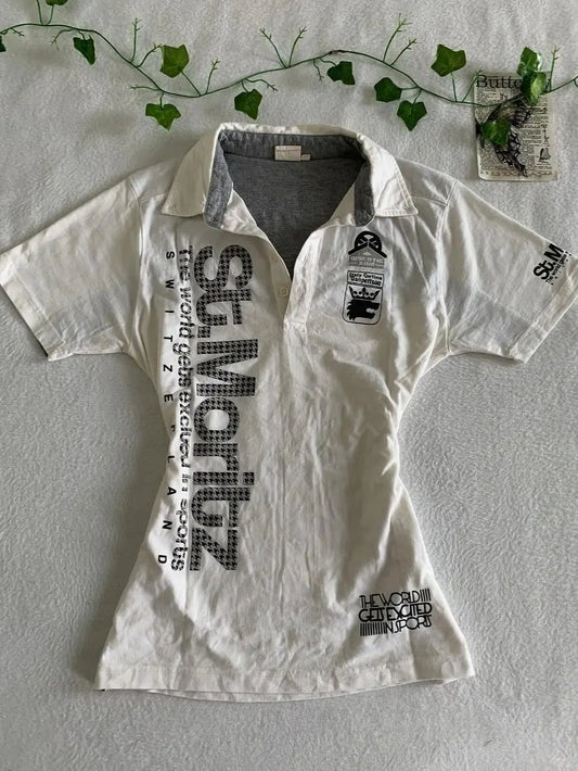 Y2k T-shirt Polo Goth Punk Vintage 2000s Letter Print Slim Short Sleeve Aesthetic Harajuku Streetwear Summer Chic Grunge Emo Tee