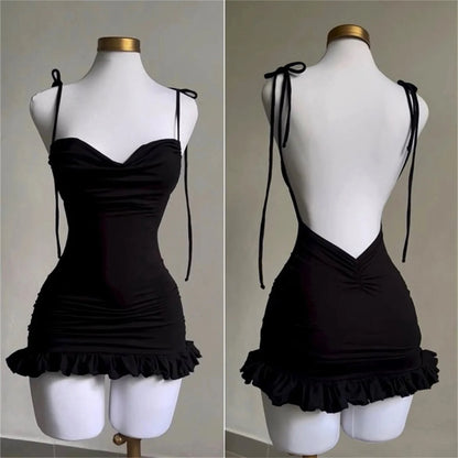 2025 New V Neck Backless Side Slit Sexy Slim Camisole Dress Summer Female Elegant Lace Up Dresses Ladies Beach Tourism Sundress
