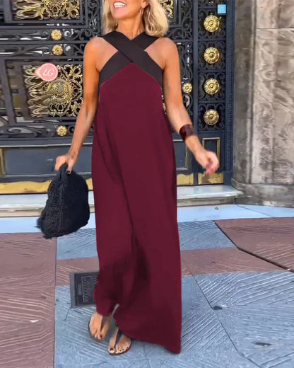 2025 New Summer Cross Halter Long Dress For Women Casual Loose Off Shoulder Beach Dress Fashion Multi-color Holiday Slim Dresses