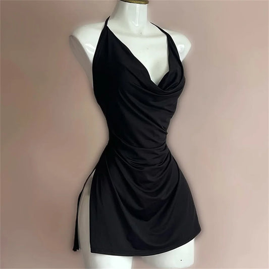 2025 New V Neck Backless Side Slit Sexy Slim Camisole Dress Summer Female Elegant Lace Up Dresses Ladies Beach Tourism Sundress