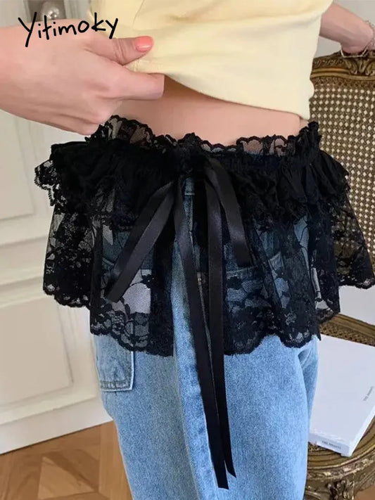 2025 Spring Summer Women Y2K Korean Lace Mini Layered Skirt Streetwear Lace Up Ruffles Harajuku High Waist Pleated Ladies Skirts