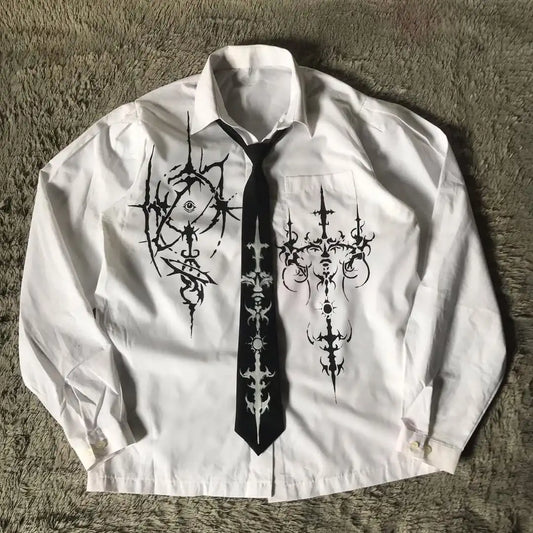 2025 New White Long sleeves Shirt Affliction Retro T Shirt Harajuku Men Skull Holy Writ Stripe Printing Tee Fashion Gothic Tops