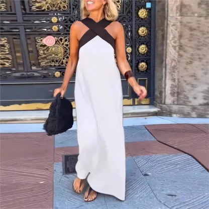 2025 New Summer Cross Halter Long Dress For Women Casual Loose Off Shoulder Beach Dress Fashion Multi-color Holiday Slim Dresses