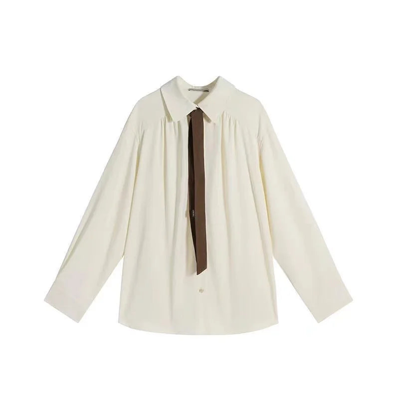 Zadily 2024 Summer Minimalist Long Sleeve Button Up Shirt Women Korean Style Solid Tie Oversize Shirts Blouse Loose Clothes Tops