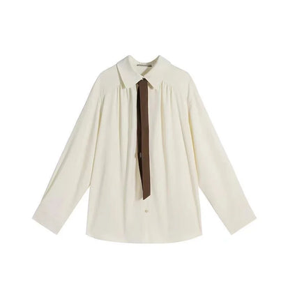 Zadily 2024 Summer Minimalist Long Sleeve Button Up Shirt Women Korean Style Solid Tie Oversize Shirts Blouse Loose Clothes Tops