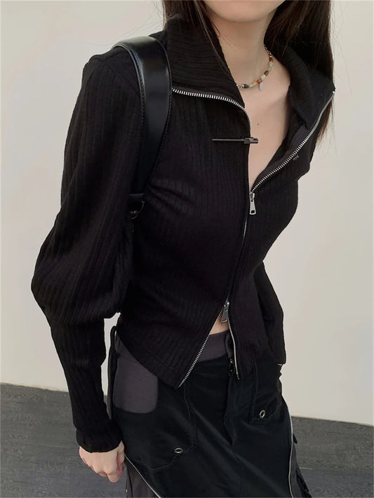 Alien Kitty Black Women Sweaters Daily New Loose Chic Elegant All Match 2025 Daily Fashion Casual Office Lady Spring Coats