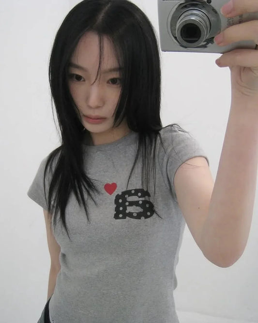 Aeae Korean Style Fashion Retro Kawaii Letter Graphics Slim T-shirt Women's Y2K New Harajuku Gothic Casual Joker Street Wear