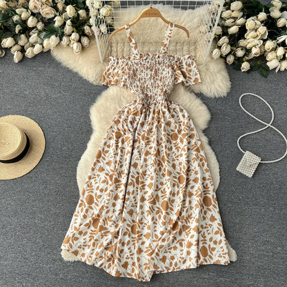 YuooMuoo Romantic Floral Print Long Summer Dress Women Fashion Off Shoulders Straps Vacation Beach Dress Korean Party Vestidos